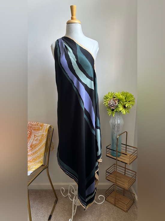RACHEL Rachel Roy Dresses & Skirts - RACHEL Rachel Roy Asymmetrical Silky Dress with Teal, Mint & Beige Trim